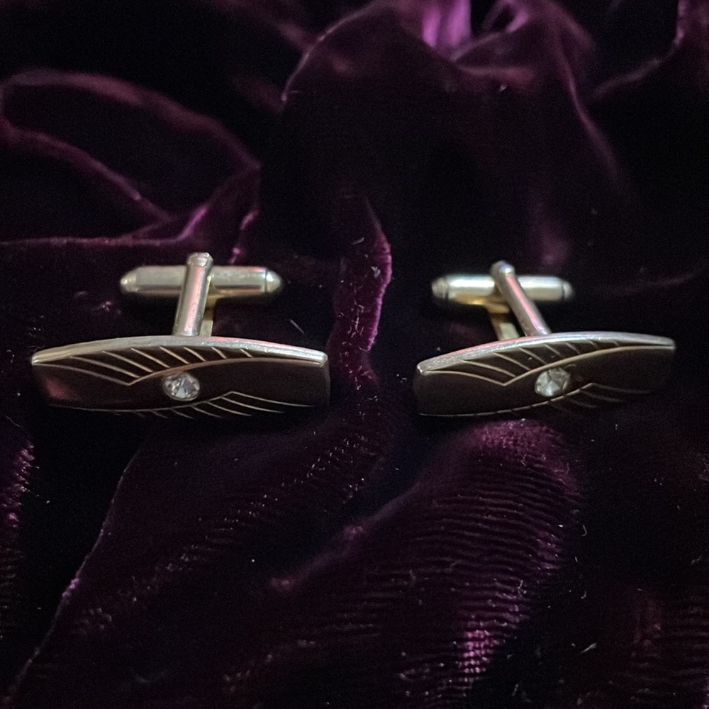 Vintage Anson Gold Tone & Rhinestone Cufflinks
